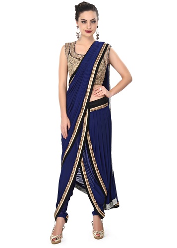 Lacivert Dhoti Saree Elbise