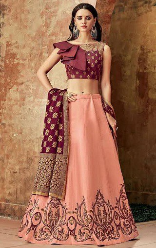 Peach ir Maroon Lehenga