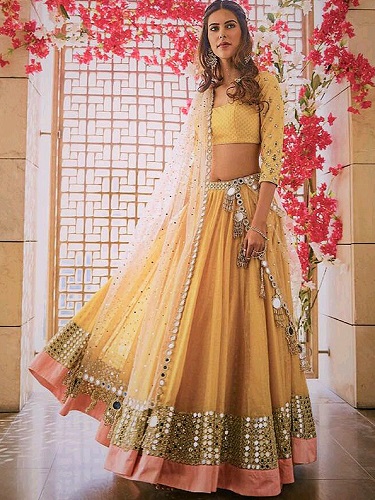 Sarı Ayna Çalışması Lehenga