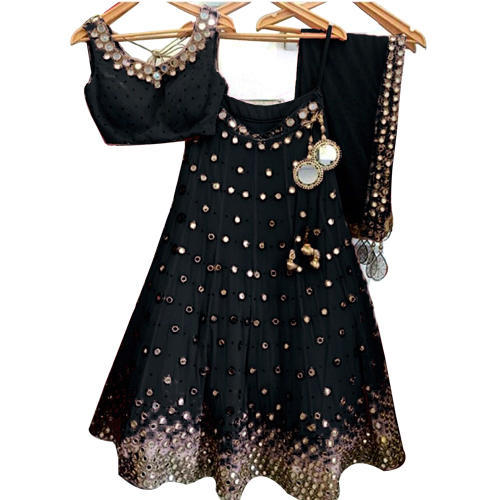 İpek Folyo Ayna Çalışması Lehenga