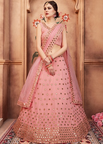 „Pink Mirror Work Lehenga“