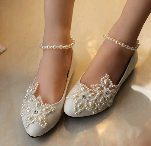 Krem Desenli Düz Düğün Ayakkabısı