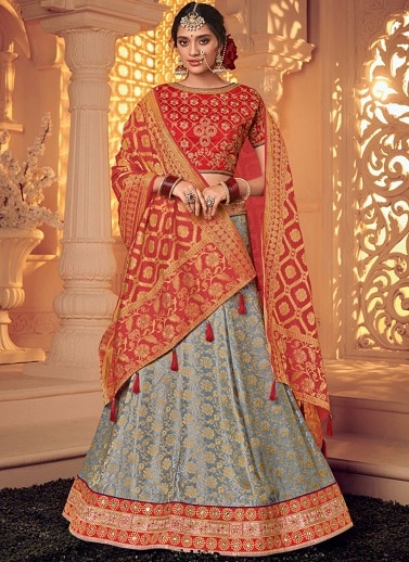 Pilka ir raudona Lehenga