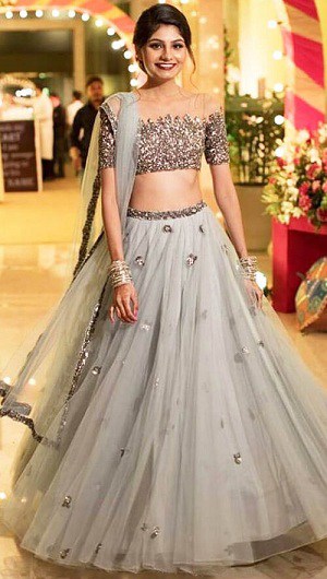 Pilkasis tinklas Lehenga Choli
