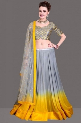 Pilka ir geltona Lehenga