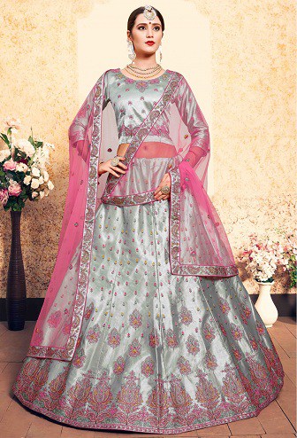 Pilka ir rožinė Lehenga