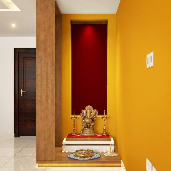 mediniai pooja mandiro dizainai
