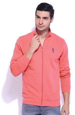 Baskılı Pembe Fermuarlı Sweatshirt