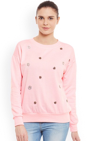 Baskılı Pembe Bayan Sweatshirt