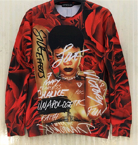 Rihanna Kırmızı Güllü Unisex Sweatshirt
