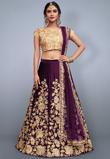 Violetinė ir auksinė Lehenga