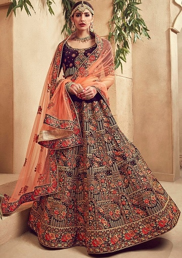 Violetinė nuotakos Lehenga