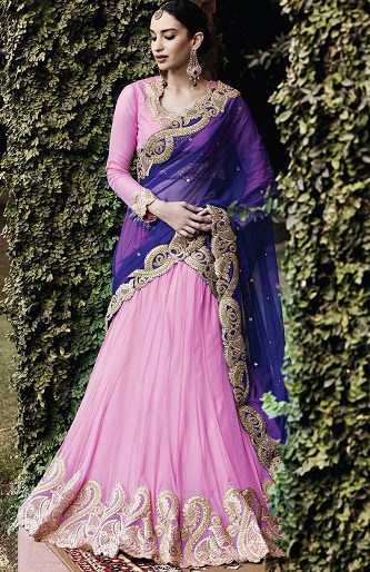 Rožinė ir violetinė Lehenga