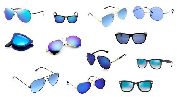 mėlyni akiniai nuo saulės