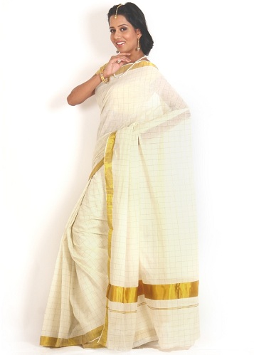 Baltasis Onamas Saree