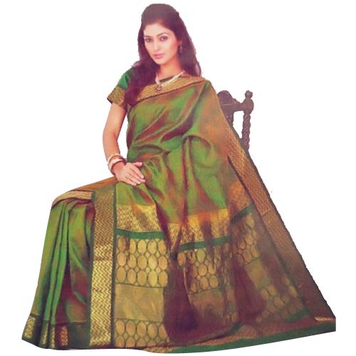 „Jaquard Sarees“-žalio aukso dviejų tonų „Jacquard Saree“ 2