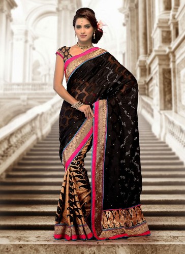 „Jaquard Sarees“-juoda ir auksinė „Jacquard Manipuri Silk Saree“ 3