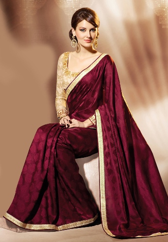 „Jaquard Sarees“-vyno spalvos „Jacquard Satin Saree“ 5