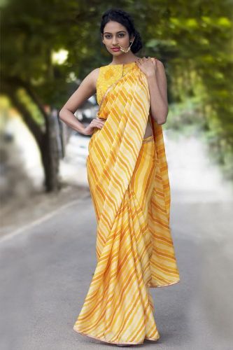 Sarı Tonlar Leheriya Silk Saree