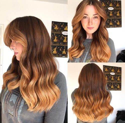 Šviesiai ruda balayage ilgiems plaukams