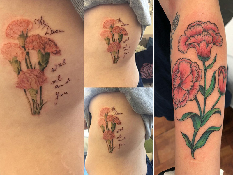 Gvazdikų gėlių tatuiruotės dizainas