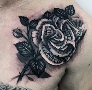 pinigų rožių tatuiruotė