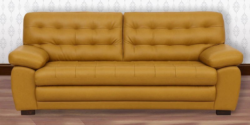 Trijų vietų garstyčių spalvos sofa