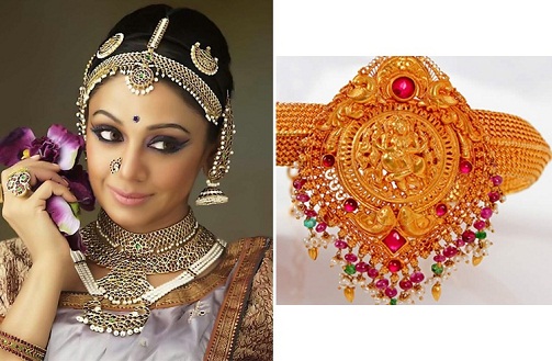 Auksu padengti šventyklos papuošalų „Bharatanatyam“ rinkiniai