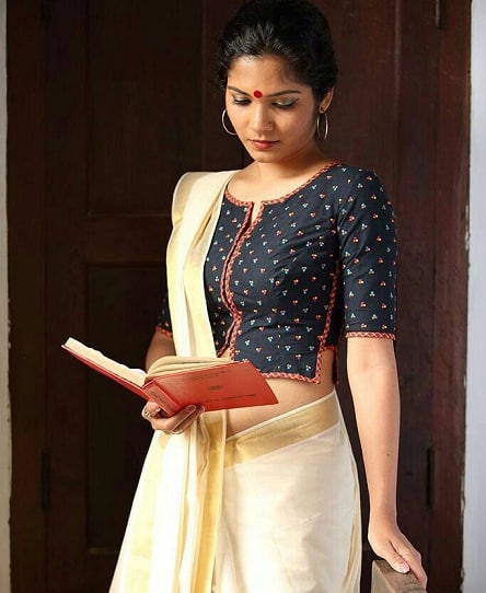 Kerala Saree için Baskılı Bluz