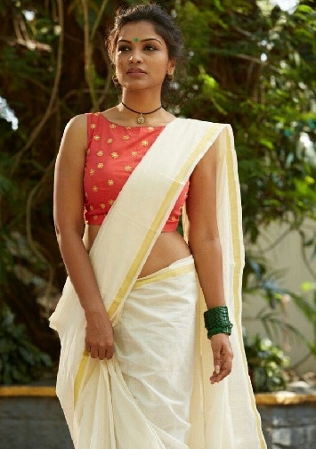 Kerala Saree için Kayık Yaka Bluz