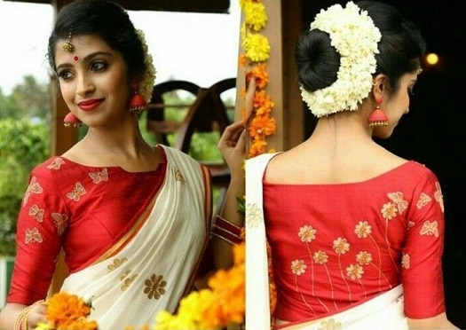 Kırmızı Bluzlu Kerala Saree