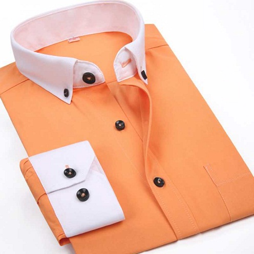 Oranžiniai vyriški marškiniai su kontrastine apykakle