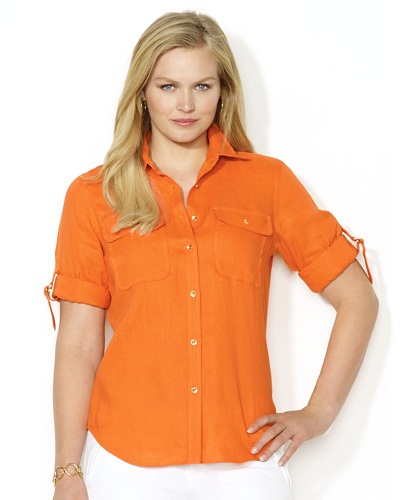Sulankstyti rankogaliai oranžiniai moteriški marškinėliai