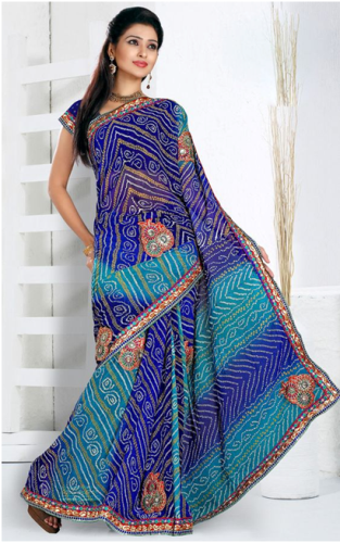 „BandhaniI Sarees“-mėlyna „Bandhani Chiffon Saree“ 3