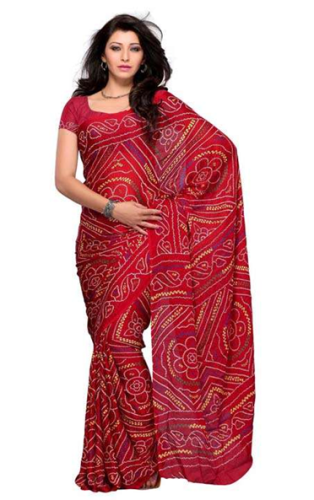 BandhaniI Sarees-Kırmızı Sanat İpek Baskılı Tasarımcı Bandhani Saree 7