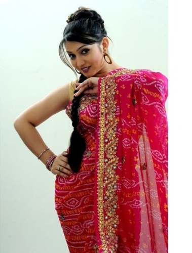 Pembe Renk Saf Krep Bandhani Saree