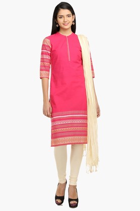 Pembe Kendinden Desenli Kurta