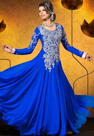 Mėlynas dizainerio ilgas Anarkali kostiumas