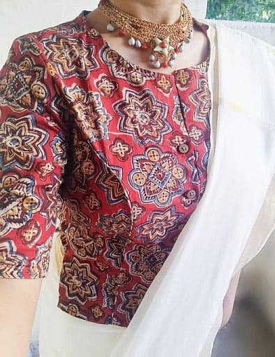 Kerala Saree ile Kalamkari Bluz