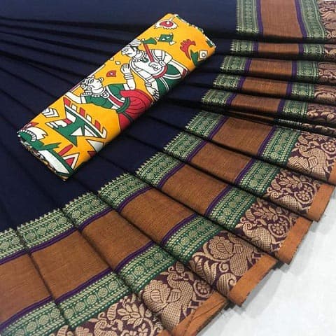 Kalamkari Bluzlu Chettinad Sarees