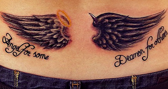 Apatinis nugaros angelas & amp; Demono sparnų tatuiruotė
