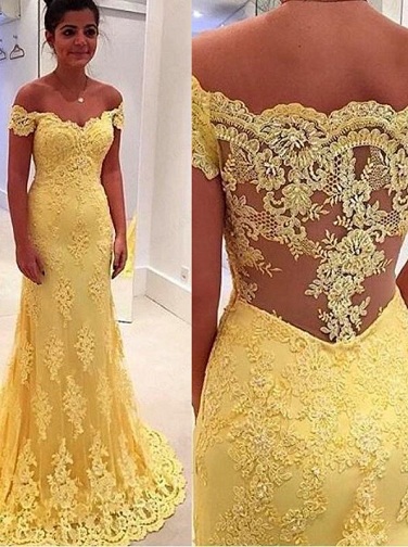 Geltona išleistuvių suknelė