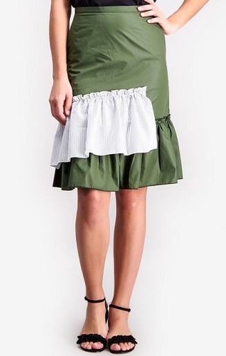Žalias kelnių ilgio raukinis sijonas