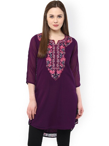 Ruhanee Mor Baskılı & İşlemeli Kurti