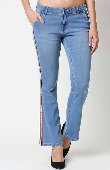 Bilek Boyu Çizgili Bootcut Jeans
