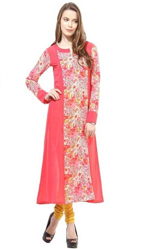 La Firangi Printed Kadın Düz Kurta-pembe