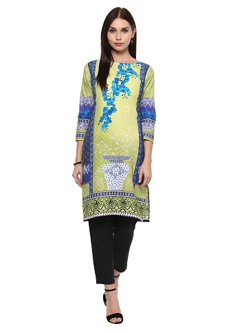 „Ahalyaa Lemon Green Floral Pakistani Cotton Kurti“