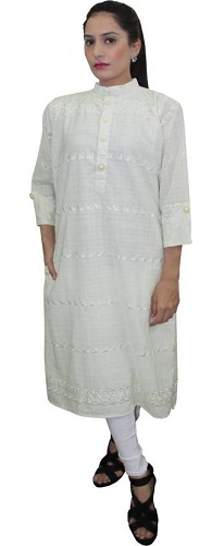 Crown Nine Nakışlı Pakistan Kurta Kadın (Beyaz)