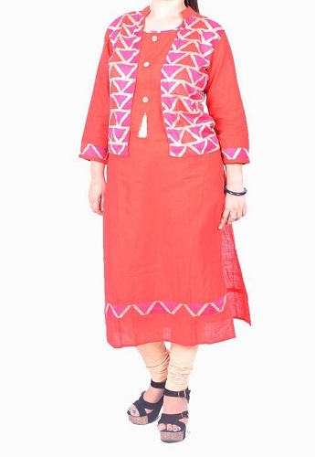 Kumaş Moda Solid Kadın Pakistan Kurta (Kırmızı)