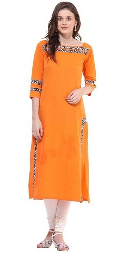 „La Firangi Solid Women Straight Kurta“ (oranžinė)